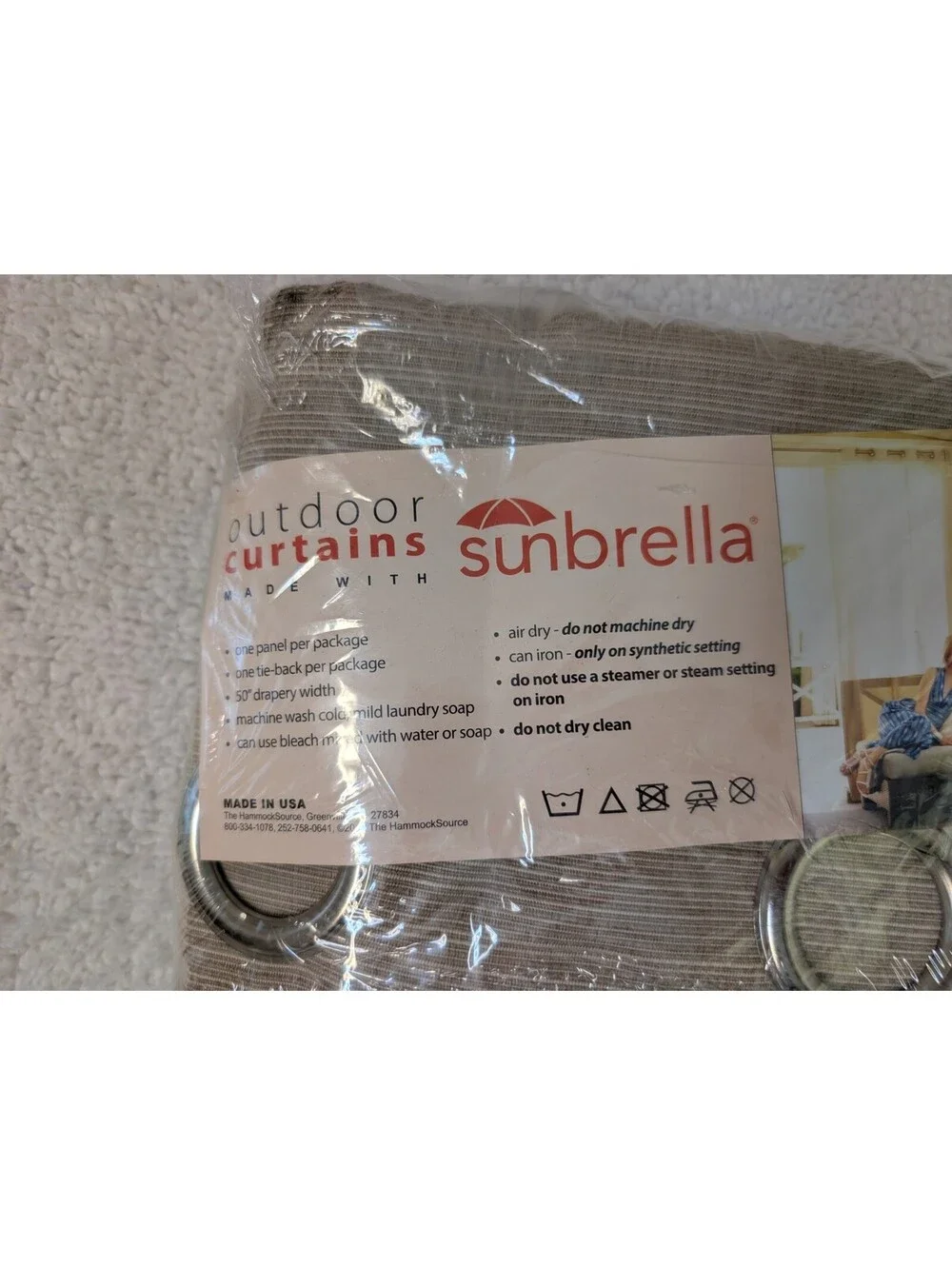 Sunbrella Dupione Pearl Outdoor Curtain with Nickel Plated Grommets 50 in. x 120